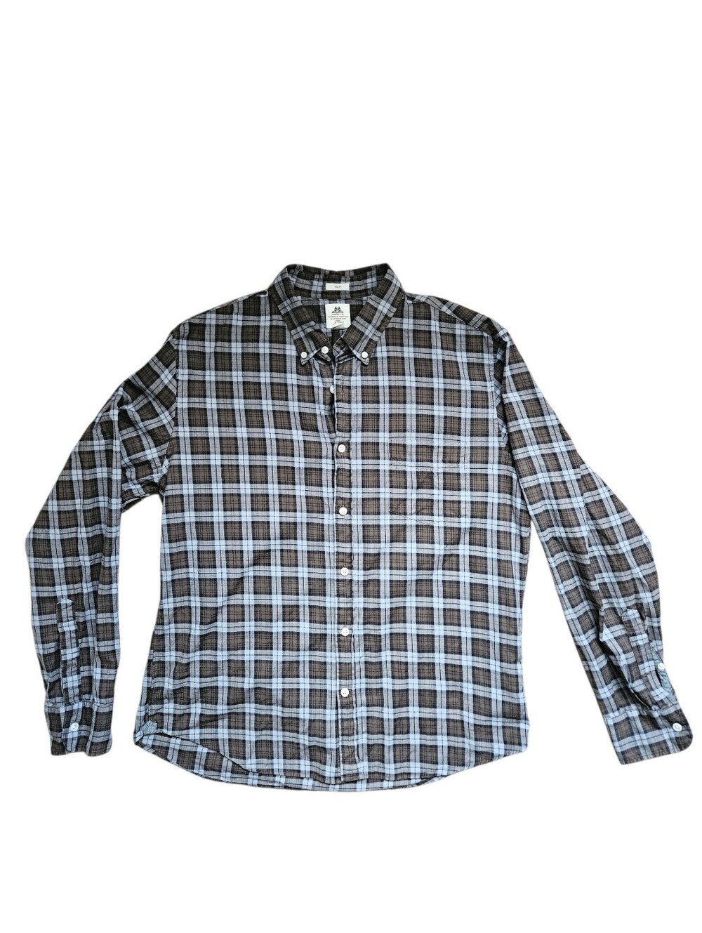 J. CREW x THOMAS MASON Slim Fit Brown Blue Plaid Button Down Shirt | SZ XL